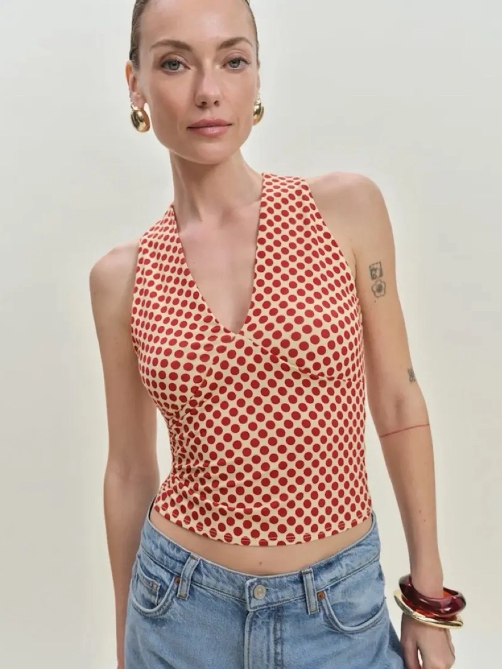 Reformation Bowie Knit Top in Pamplona Dot Size Small $78